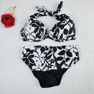 Venus Bikini Set Swimsuit Bikini Push Up Black White Floral Size 6 C Cup